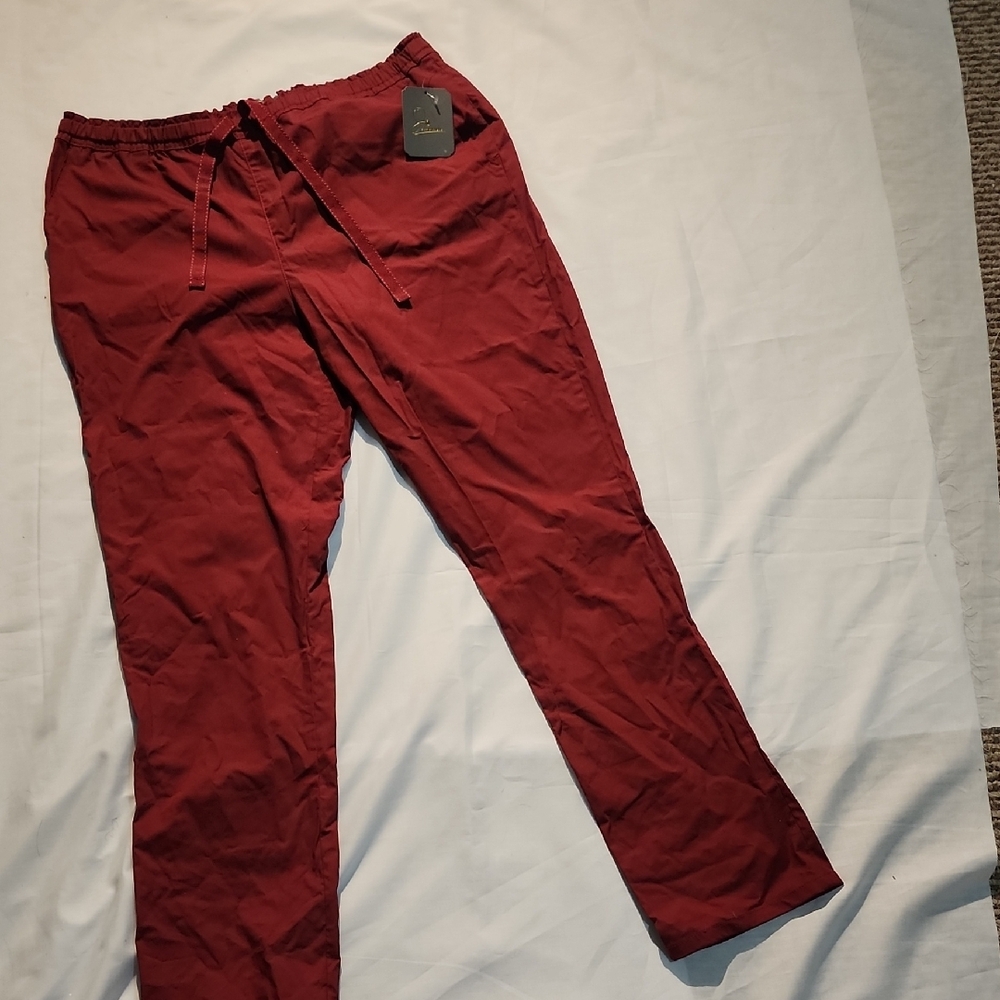 Jaanuu Burgundy Straight Leg Pants with Elastic Waistband